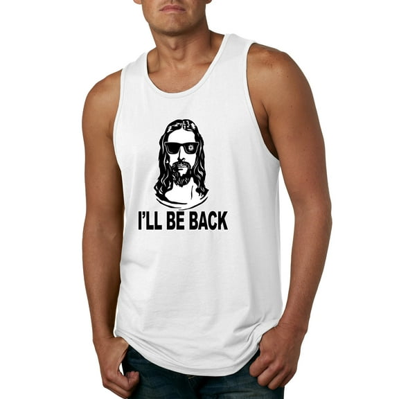 Wild Bobby Jesus: Ill Be Back Inspirational/Christian Men Graphic Tank Top, White, XX-Large
