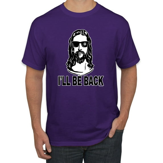 Wild Bobby Jesus: Ill Be Back Inspirational/Christian Men Graphic Tee, Purple, 3X-Large