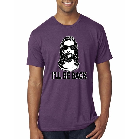Wild Bobby Jesus: Ill Be Back Inspirational/Christian Men Premium Tri Blend Tee, Vintage Purple, Medium