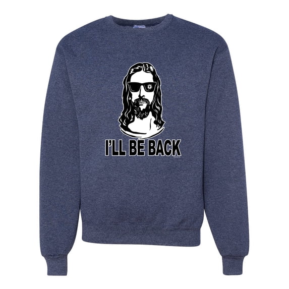 Wild Bobby Jesus: Ill Be Back Inspirational/Christian Unisex Crewneck Graphic Sweatshirt, Vintage Heather Navy, 3X-Large