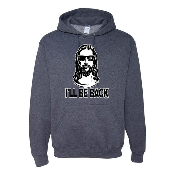 Wild Bobby Jesus: Ill Be Back Inspirational/Christian Unisex Graphic Hoodie Sweatshirt, Vintage Heather Navy, XX-Large
