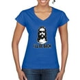 thumbnail image 1 of Wild Bobby Jesus: Ill Be Back Inspirational/Christian Women Standard V-Neck Tee, Royal, X-Large, 1 of 5