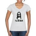 thumbnail image 1 of Wild Bobby Jesus: Ill Be Back Inspirational/Christian Women Standard V-Neck Tee, White, Medium, 1 of 5