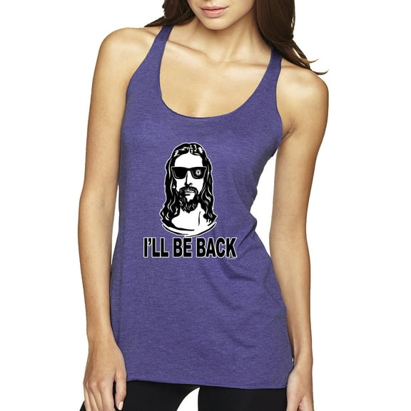 Wild Bobby Jesus: Ill Be Back Inspirational/Christian Women Tri-Blend Racerback Tank Top, Purple Rush, Large