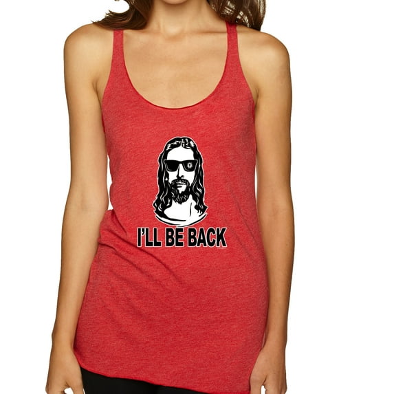 Wild Bobby Jesus: Ill Be Back Inspirational/Christian Women Tri-Blend Racerback Tank Top, Vintage Red, X-Large