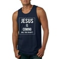 thumbnail image 1 of Wild Bobby Jesus Is Coming Are You Ready? Inspirational/Christian Men Graphic Tank Top, Navy, Small, 1 of 5