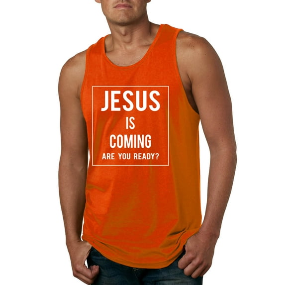 Wild Bobby Jesus Is Coming Are You Ready? Inspirational/Christian Men Graphic Tank Top, Orange, XX-Large