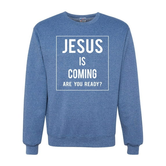 Wild Bobby, Jesus Is Coming Are You Ready? Inspirational/Christian Unisex Crewneck Graphic Sweatshirt, Vintage Heather Blue, X-Large