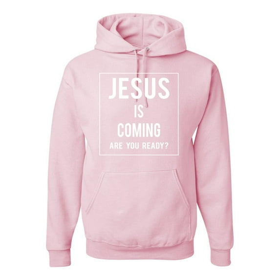 Wild Bobby, Jesus Is Coming Are You Ready? Inspirational/Christian Unisex Graphic Hoodie Sweatshirt, Light Pink, XX-Large