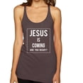 thumbnail image 1 of Wild Bobby Jesus Is Coming Are You Ready? Inspirational/Christian Women Tri-Blend Racerback Tank Top, Brown, Small, 1 of 5