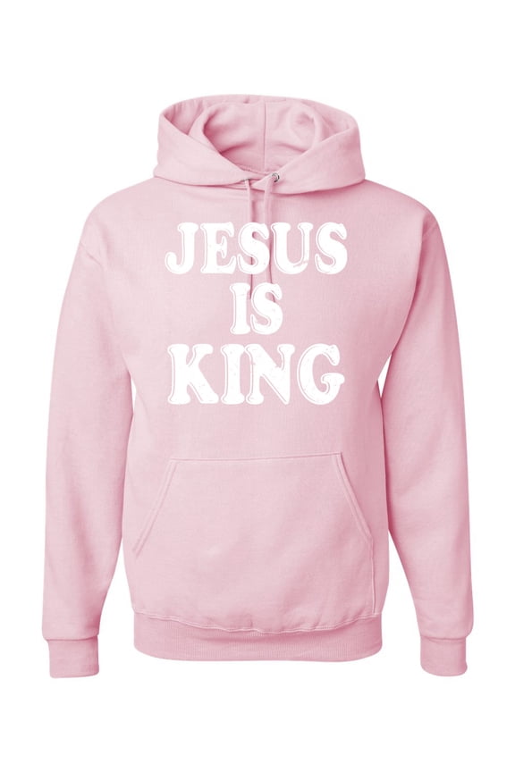 , Jesus Is King Bible Scripture | Mens Christian Hooded Sweatshirt Graphic Hoodie, Light Pink, Small