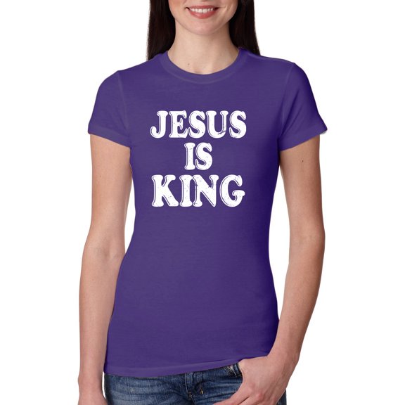 Wild Bobby, Jesus Is King Bible Scripture | Womens Christian Slim Fit Junior Tee, Purple Rush, Large