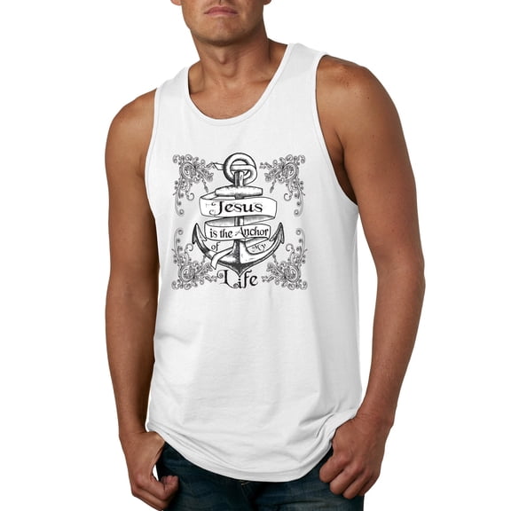 Wild Bobby, Jesus Is The Anchor Of My Life, Inspirational/Christian, Men Graphic Tank Top, White, Small