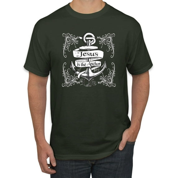 Wild Bobby, Jesus Is The Anchor Of My Life, Inspirational/Christian, Men Graphic Tee, Forest Green, X-Large