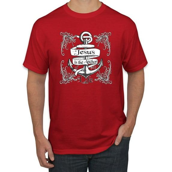 Wild Bobby, Jesus Is The Anchor Of My Life, Inspirational/Christian, Men Graphic Tee, Red, X-Large