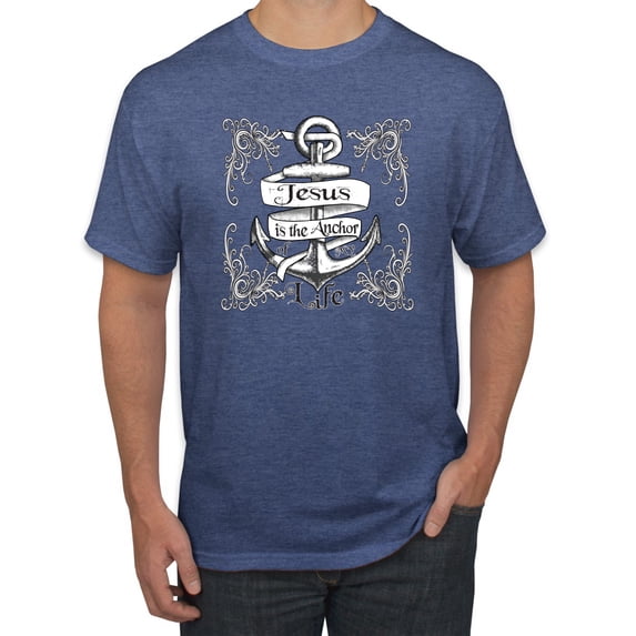 Wild Bobby, Jesus Is The Anchor Of My Life, Inspirational/Christian, Men Graphic Tee, Vintage Heather Blue, 4X-Large