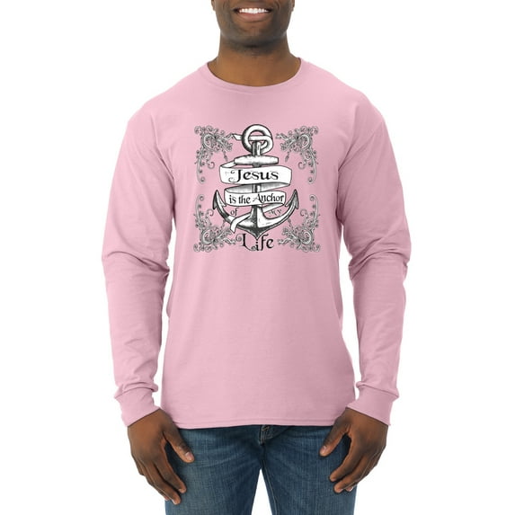Wild Bobby, Jesus Is The Anchor Of My Life, Inspirational/Christian, Men Long Sleeve Shirt, Light Pink, Small