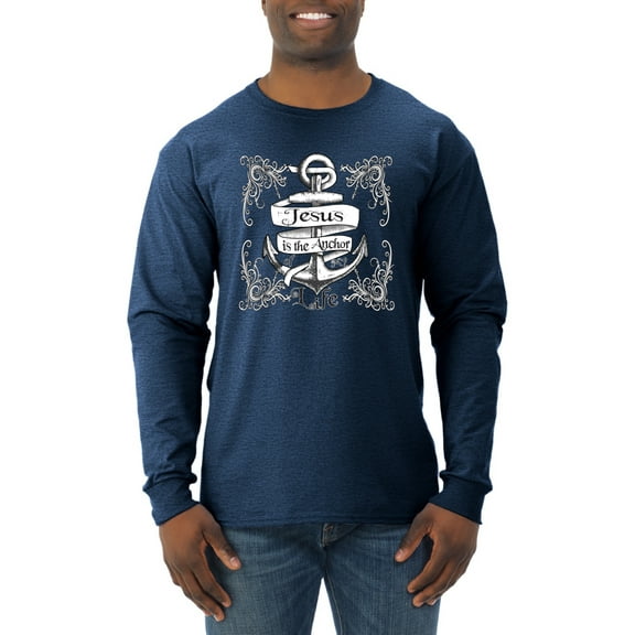 Wild Bobby, Jesus Is The Anchor Of My Life, Inspirational/Christian, Men Long Sleeve Shirt, Vintage Heather Navy, X-Large