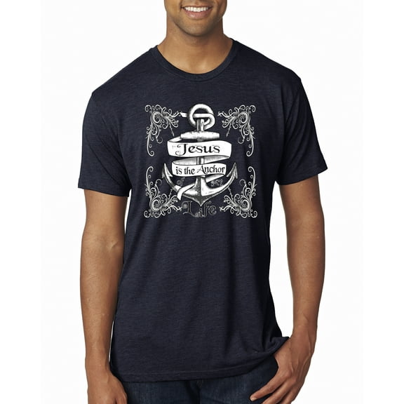 Wild Bobby, Jesus Is The Anchor Of My Life, Inspirational/Christian, Men Premium Tri Blend Tee, Vintage Navy, Large