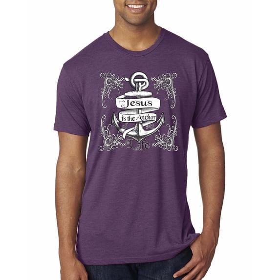 Wild Bobby, Jesus Is The Anchor Of My Life, Inspirational/Christian, Men Premium Tri Blend Tee, Vintage Purple, Medium