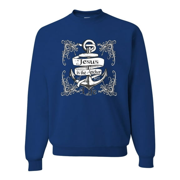 Wild Bobby, Jesus Is The Anchor Of My Life, Inspirational/Christian, Unisex Crewneck Graphic Sweatshirt, Royal, X-Large