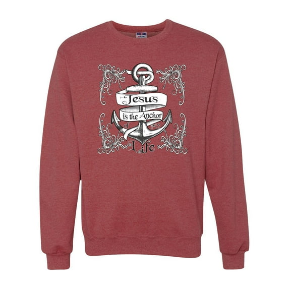Wild Bobby, Jesus Is The Anchor Of My Life, Inspirational/Christian, Unisex Crewneck Graphic Sweatshirt, Vintage Heather Red, 3X-Large