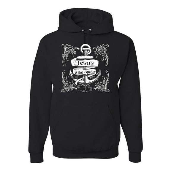 Wild Bobby, Jesus Is The Anchor Of My Life, Inspirational/Christian, Unisex Graphic Hoodie Sweatshirt, Black, X-Large