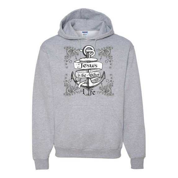 Wild Bobby, Jesus Is The Anchor Of My Life, Inspirational/Christian, Unisex Graphic Hoodie Sweatshirt, Heather Grey, Large