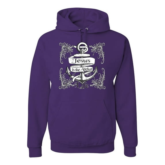 Wild Bobby, Jesus Is The Anchor Of My Life, Inspirational/Christian, Unisex Graphic Hoodie Sweatshirt, Purple, 3X-Large
