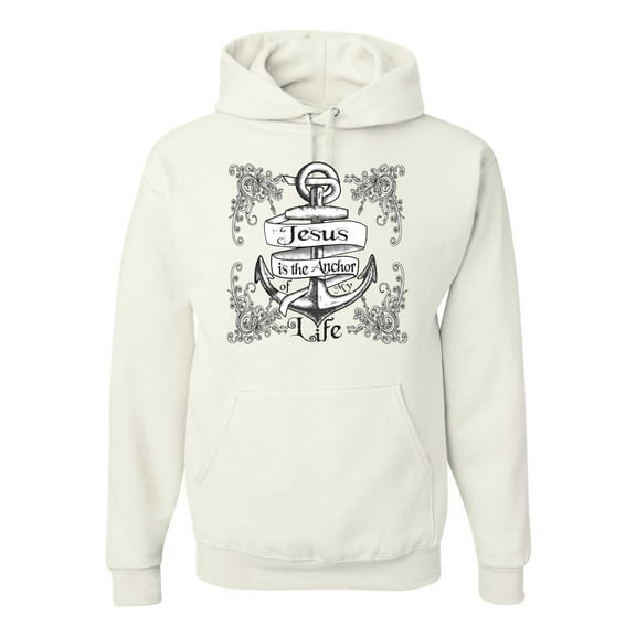 Wild Bobby, Jesus Is The Anchor Of My Life, Inspirational/Christian, Unisex Graphic Hoodie Sweatshirt, White, X-Large