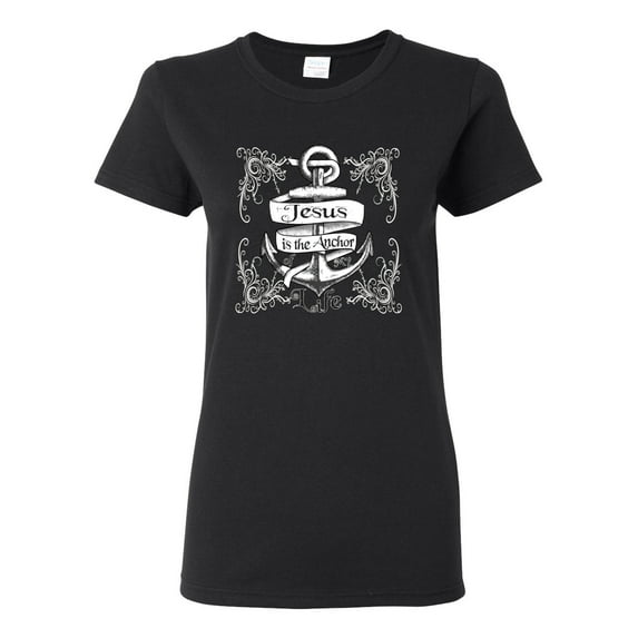 Wild Bobby, Jesus Is The Anchor Of My Life, Inspirational/Christian, Women Graphic Tee, Black, XX-Large