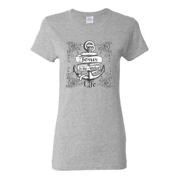 Wild Bobby, Jesus Is The Anchor Of My Life, Inspirational/Christian, Women Graphic Tee, Heather Grey, Large