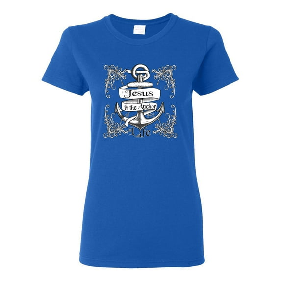 Wild Bobby, Jesus Is The Anchor Of My Life, Inspirational/Christian, Women Graphic Tee, Royal, X-Large