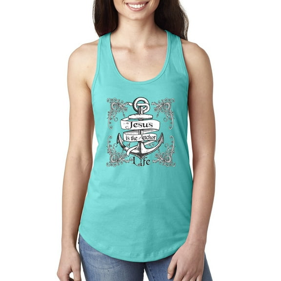 Wild Bobby, Jesus Is The Anchor Of My Life, Inspirational/Christian, Women Racerback Tank Top, Tahiti Blue, Small