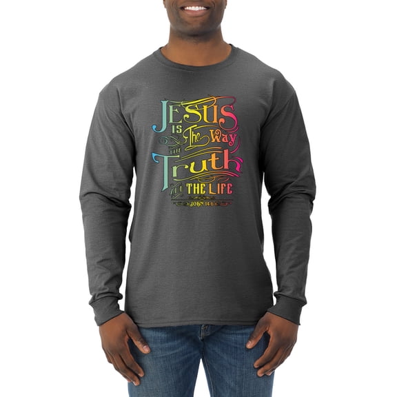 Wild Bobby, Jesus Is The Way John 14:6 Bible Verse, Inspirational/Christian, Men Long Sleeve Shirt, Heather Black, Medium