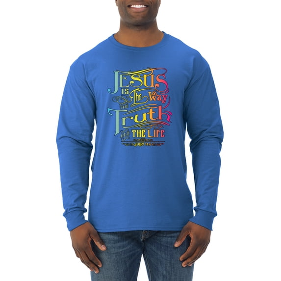 Wild Bobby, Jesus Is The Way John 14:6 Bible Verse, Inspirational/Christian, Men Long Sleeve Shirt, Royal, 3XL
