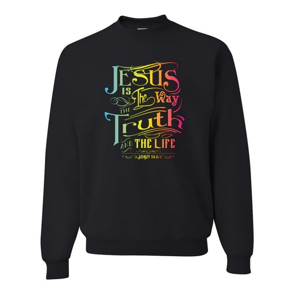 Wild Bobby, Jesus Is The Way John 14:6 Bible Verse, Inspirational/Christian, Unisex Crewneck Graphic Sweatshirt, Black, Small