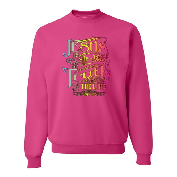 Wild Bobby, Jesus Is The Way John 14:6 Bible Verse, Inspirational/Christian, Unisex Crewneck Graphic Sweatshirt, Fuschia, X-Large