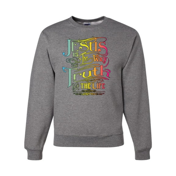 Wild Bobby, Jesus Is The Way John 14:6 Bible Verse, Inspirational/Christian, Unisex Crewneck Graphic Sweatshirt, Heather Grey, 2XL