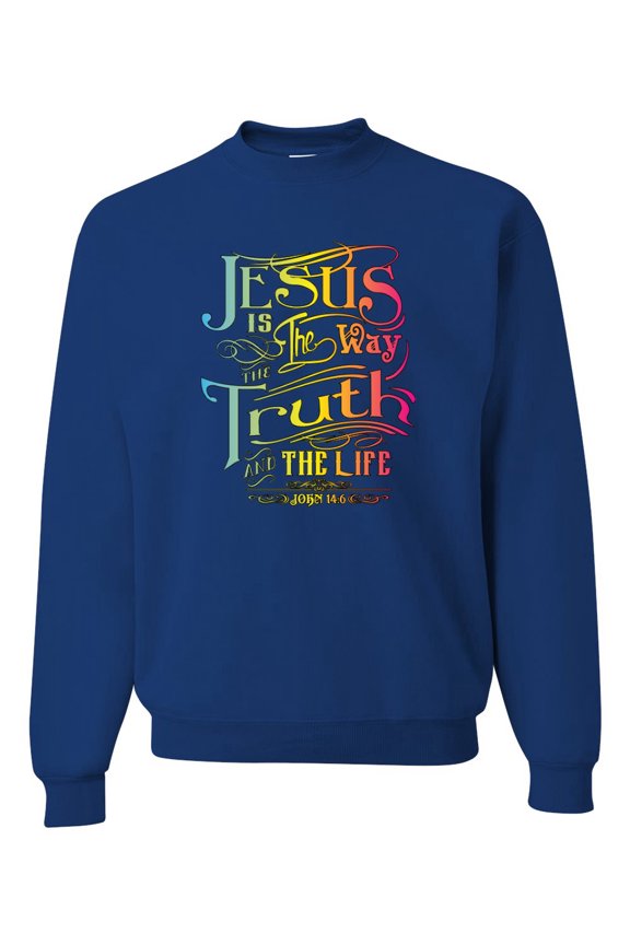 , Jesus Is The Way John 14:6 Bible Verse, Inspirational/Christian, Unisex Crewneck Graphic Sweatshirt, Royal, Small