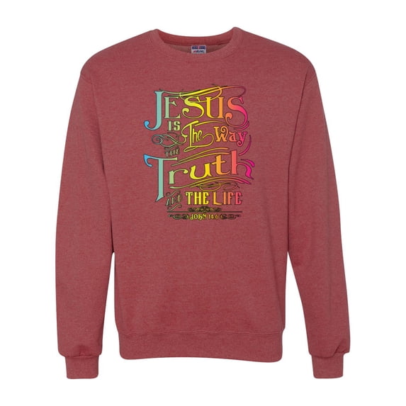 Wild Bobby, Jesus Is The Way John 14:6 Bible Verse, Inspirational/Christian, Unisex Crewneck Graphic Sweatshirt, Vintage Heather Red, 3XL