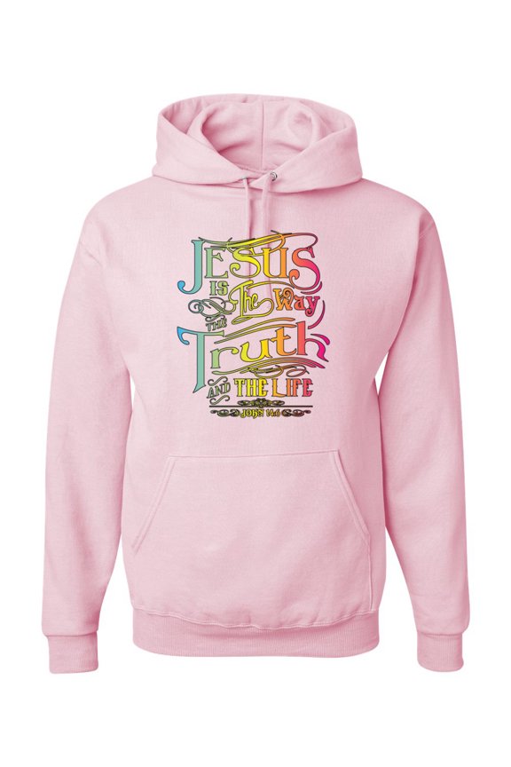 , Jesus Is The Way John 14:6 Bible Verse Inspirational/Christian Unisex Graphic Hoodie Sweatshirt, Light Pink, 3XL