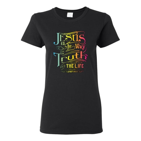 Wild Bobby, Jesus Is The Way John 14:6 Bible Verse, Inspirational/Christian, Women Graphic Tee, Black, Small