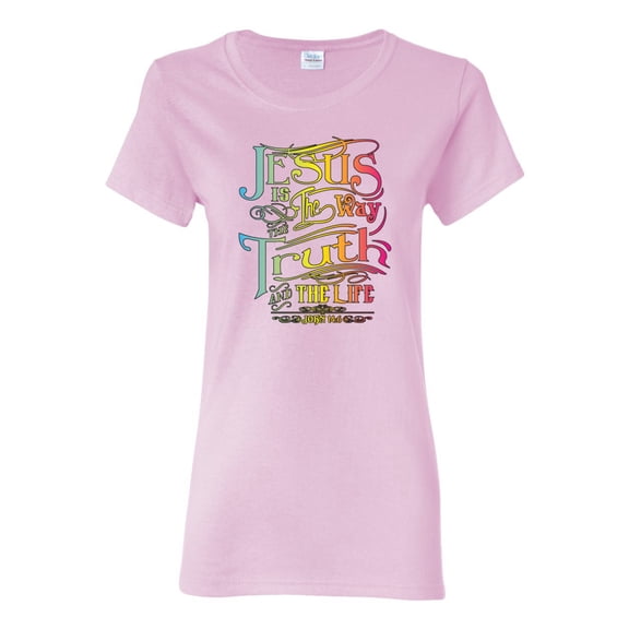 Wild Bobby, Jesus Is The Way John 14:6 Bible Verse, Inspirational/Christian, Women Graphic Tee, Light Pink, X-Large
