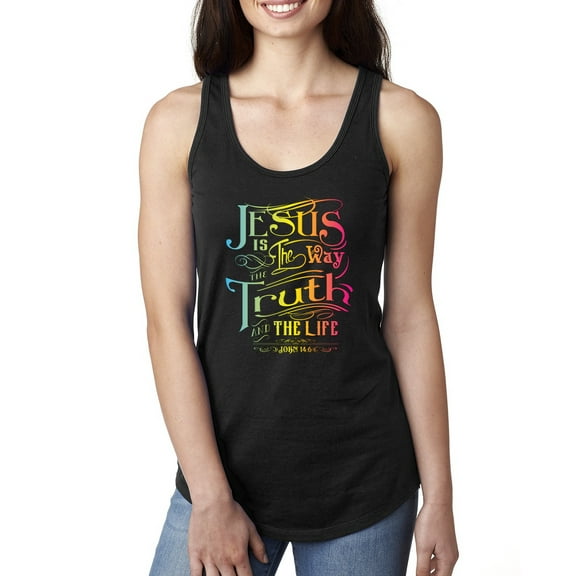 Wild Bobby, Jesus Is The Way John 14:6 Bible Verse, Inspirational/Christian, Women Racerback Tank Top, Black, Small