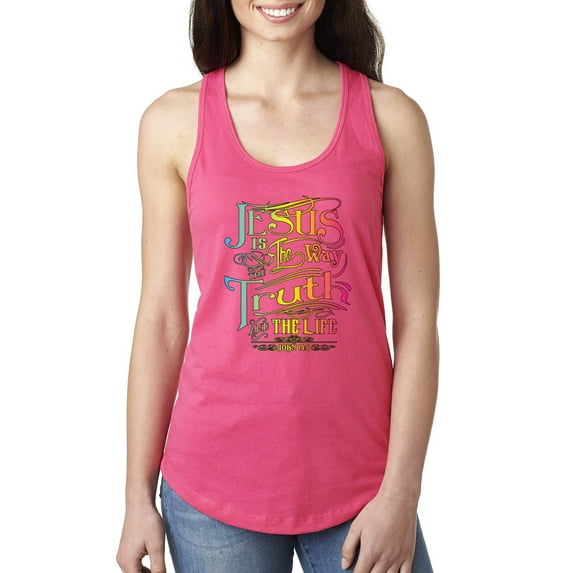 Wild Bobby, Jesus Is The Way John 14:6 Bible Verse, Inspirational/Christian, Women Racerback Tank Top, Hot Pink, Large