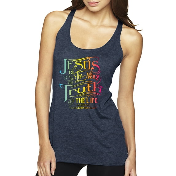 Wild Bobby, Jesus Is The Way John 14:6 Bible Verse, Inspirational/Christian, Women Tri-Blend Racerback Tank Top, Vintage Navy, X-Large
