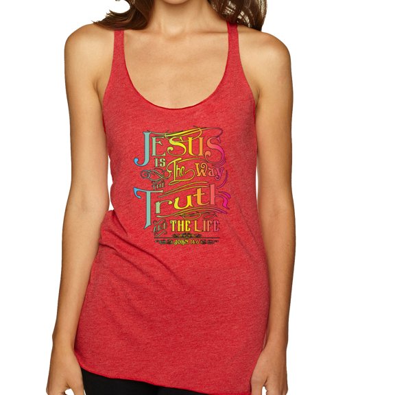 Wild Bobby, Jesus Is The Way John 14:6 Bible Verse, Inspirational/Christian, Women Tri-Blend Racerback Tank Top, Vintage Red, Small