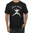 thumbnail image 1 of Wild Bobby, Jesus Saves Baseball Pitcher Reliever, Inspirational/Christian, Men's Graphic Tees, Black, Small, 1 of 3