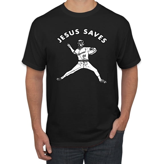 Wild Bobby, Jesus Saves Baseball Pitcher Reliever, Inspirational/Christian, Men's Graphic Tees, Black, Small